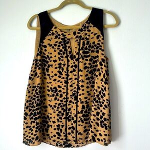 Vince Camuto Black and Tan Leopard Print Sleeveless Blouse